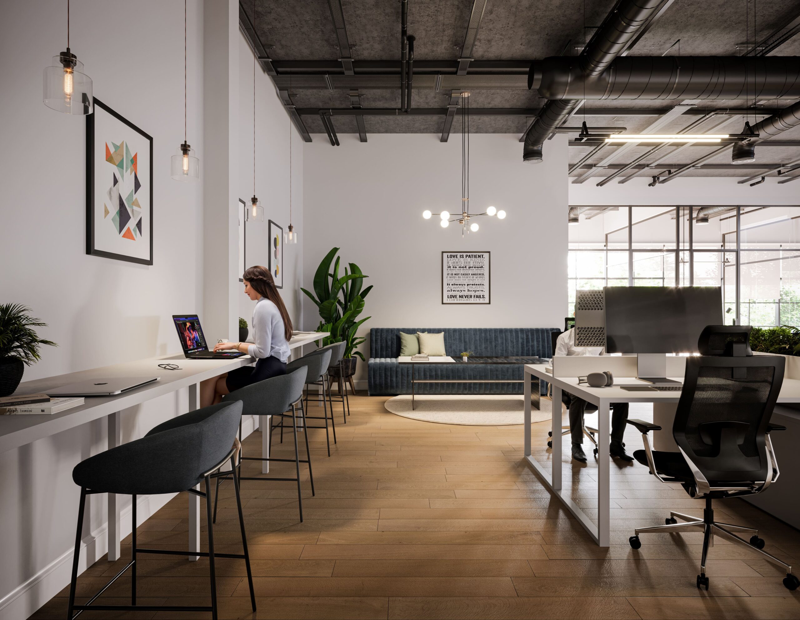 Office workstation interior, permit-ready construction plans by JL Studio Architecture