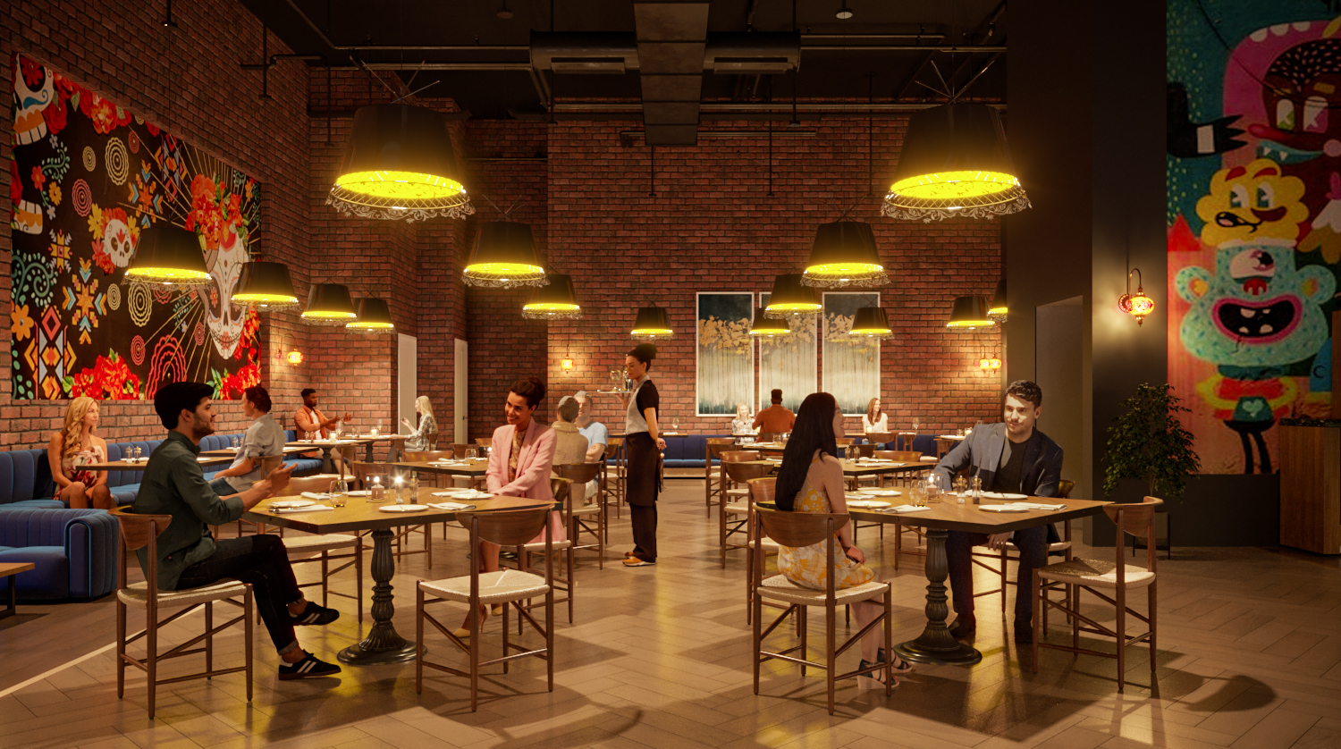 Ingram Park Mall dining interior rendering, San Antonio TX